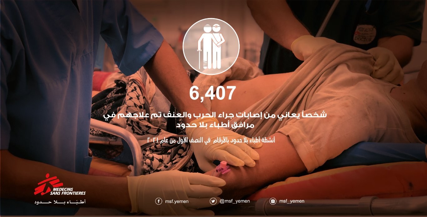 "أطباء بلا حدود": عالجنا أكثر من 6 آلاف جريح جراء الحرب في اليمن خلال النصف الأول من العام الحالي
